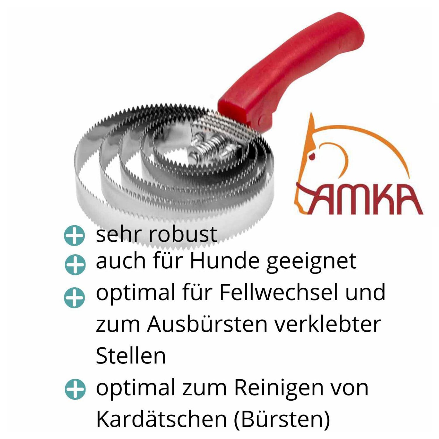 AMKA Federstriegel großes Modell  Fellwechsel Eisenstriegel Spiralstriegel