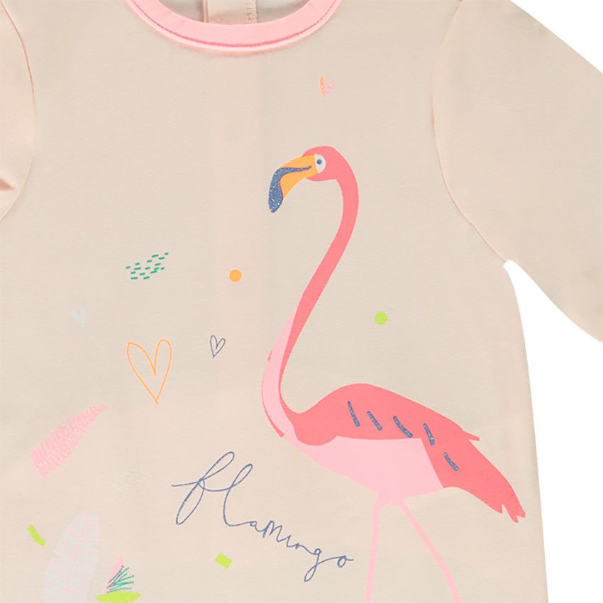Lot de 3 dors-bien à manches longues imprimé flamants roses pour bébé fille - Blanc