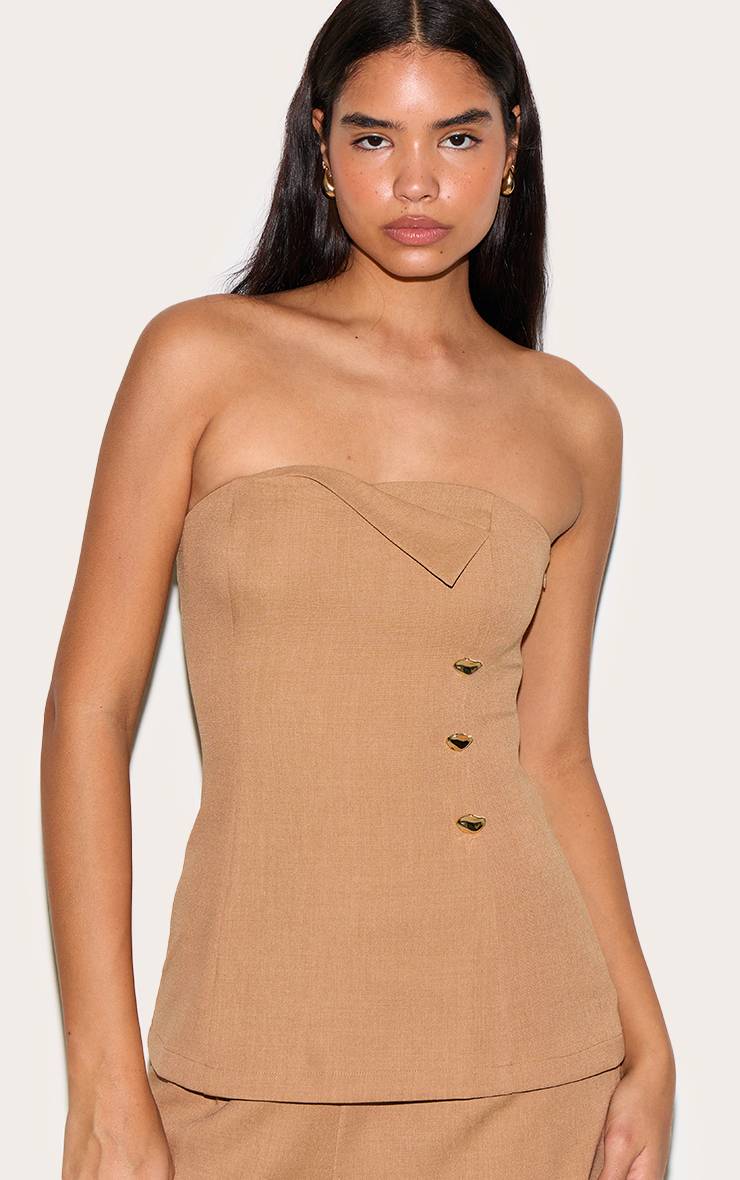 Sable Haut Bandeau Tailleur À Détail Revers Pour Grande Taille