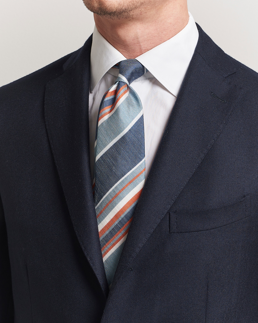 Stenströms Silk/Linen Mutli Striped Tie Blue