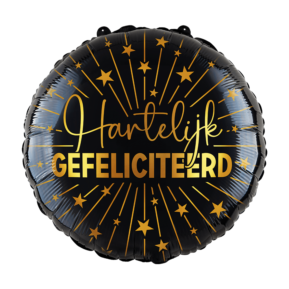 Hartelijk Gefeliciteerd Helium Ballon Zwart Goud Leeg 45cm