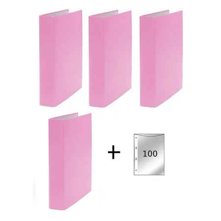 Livepac Office Ringbuch DIN A5, 2-Ring, pink, 4 Stück inklusive 100 Prospekthüllen