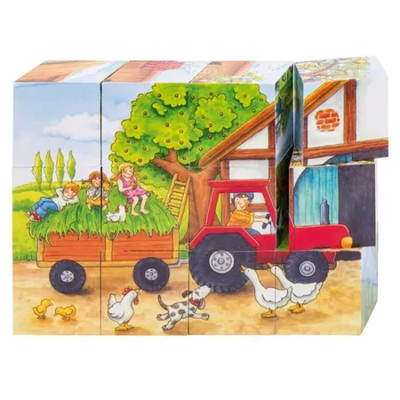goki Würfelpuzzle Jahreszeiten auf dem Bauernhof