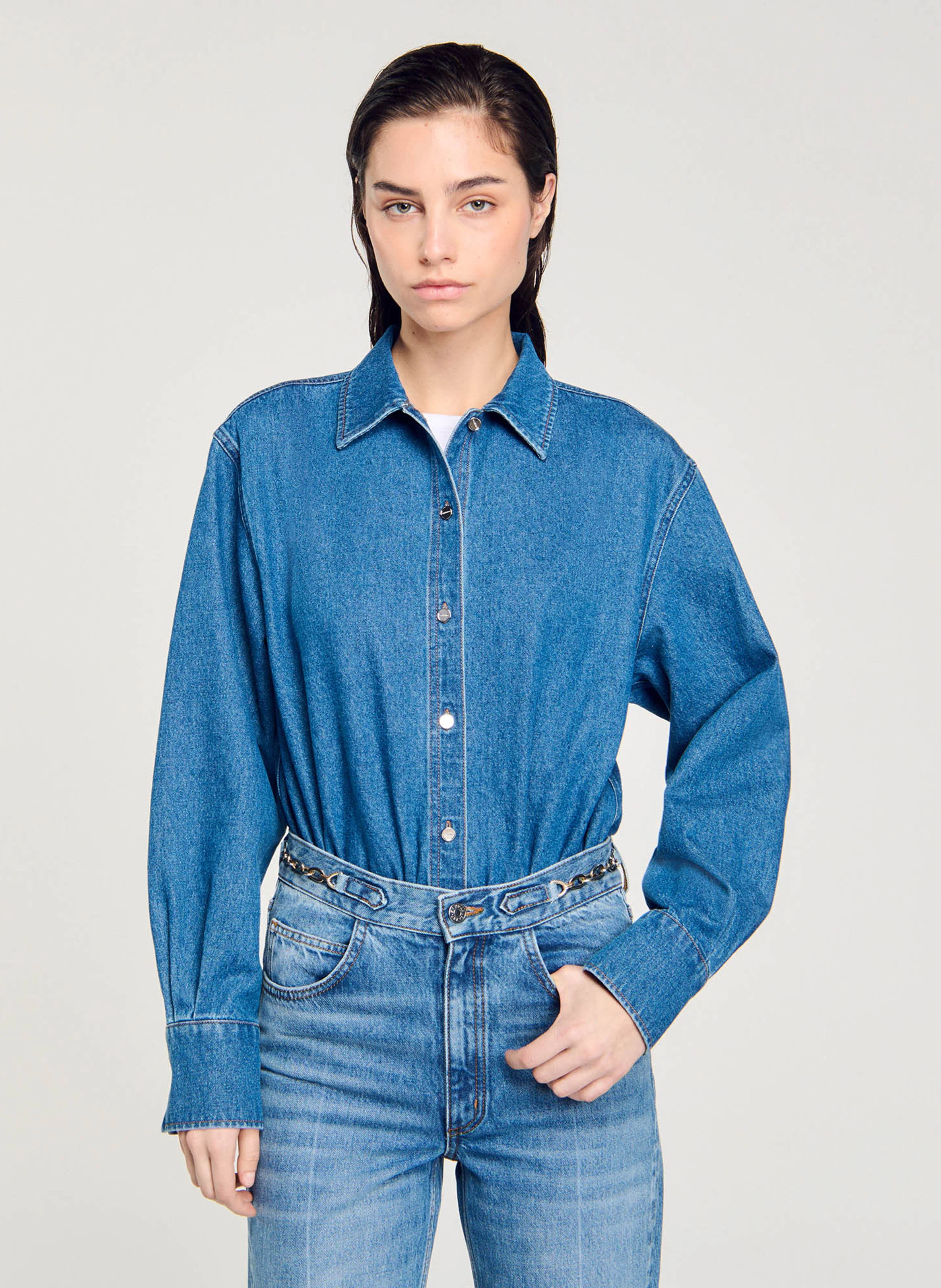 Chemise body jean en coton | Bleu
