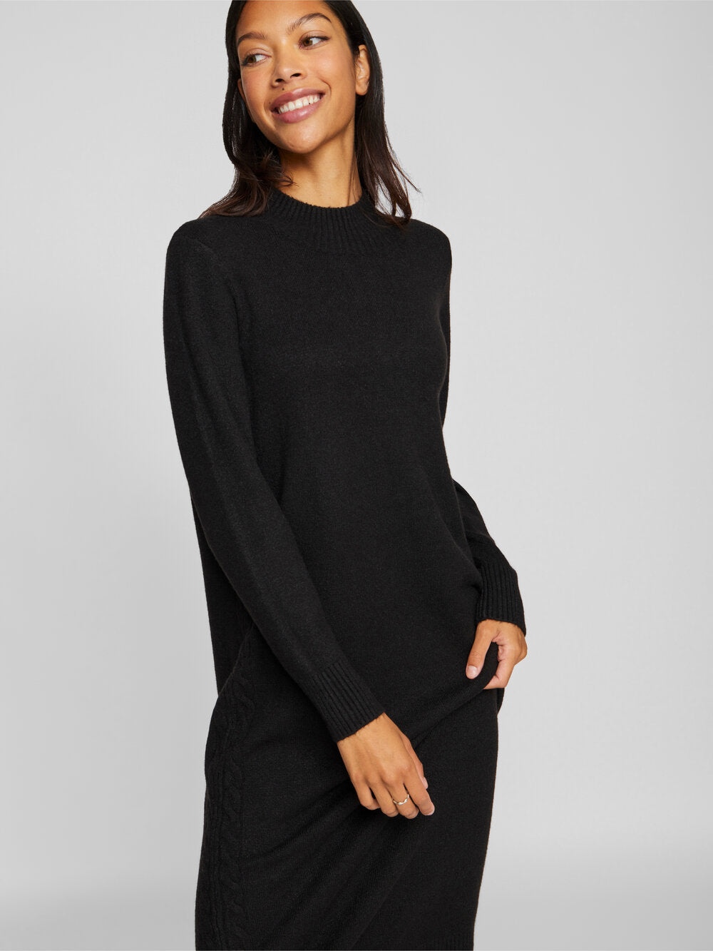 Vila  Vikiku L/S High Neck kjole - sort