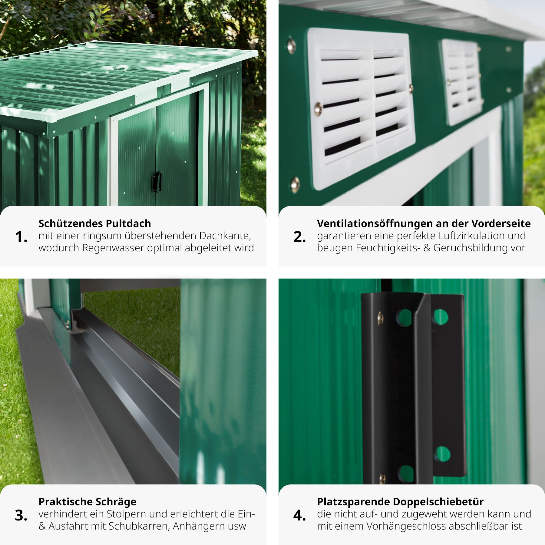 tectake® Gartenhaus mit Pultdach, aus Stahl, praktische Schiebetür, 213 x 130 x 173 cm