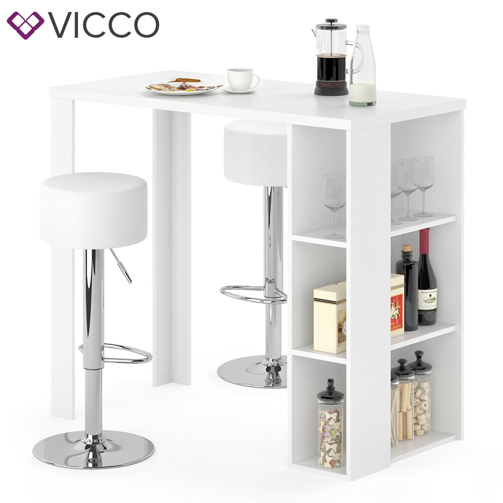 VICCO Bartisch NOEL Tresentisch Weiß Schwarz Ablagefächer 120 x 105,6 x 60 cm inkl. Barhocker