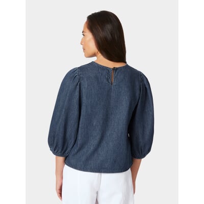 Damen-Jeansbluse 3/4-Arm, Mittelblau