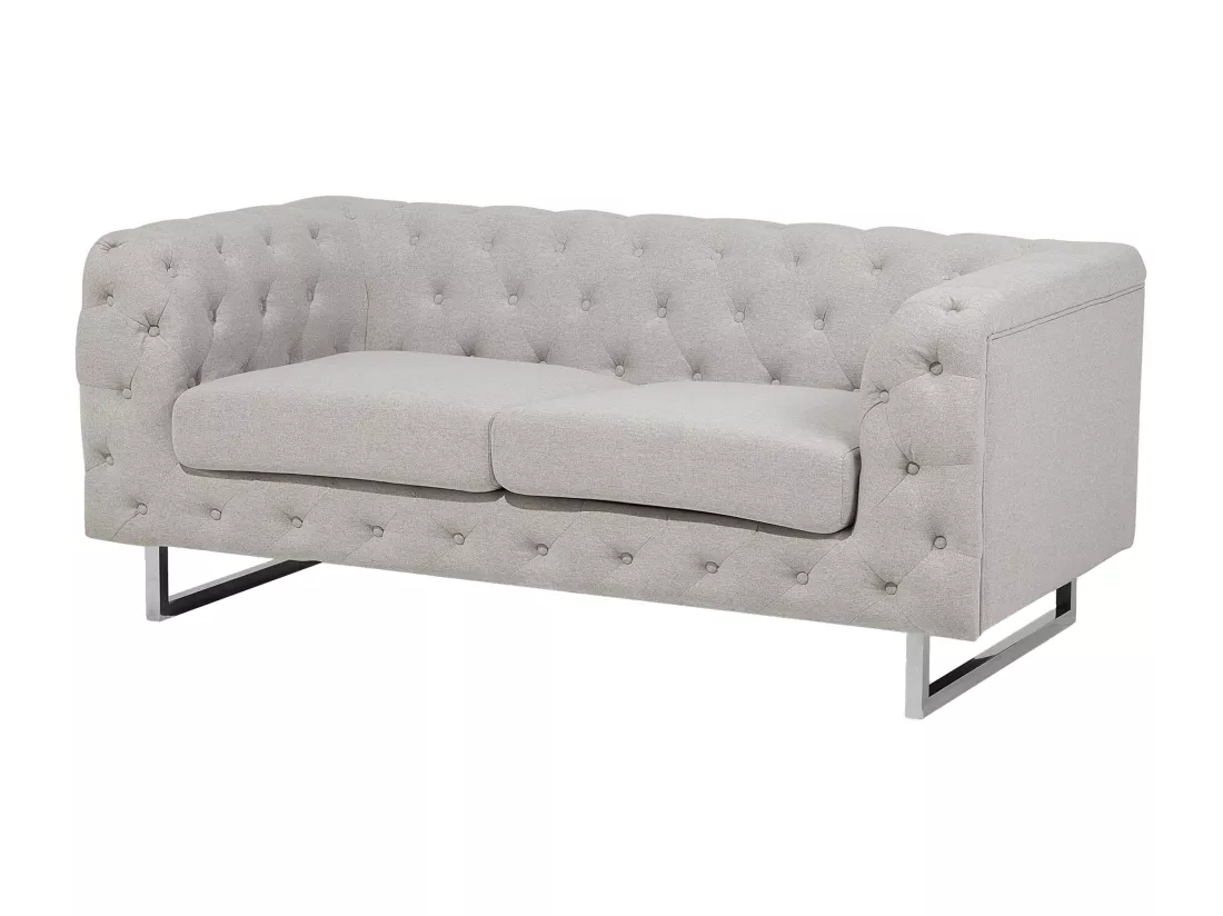 Canapé Chesterfield 2 places en tissu beige VISSLAND