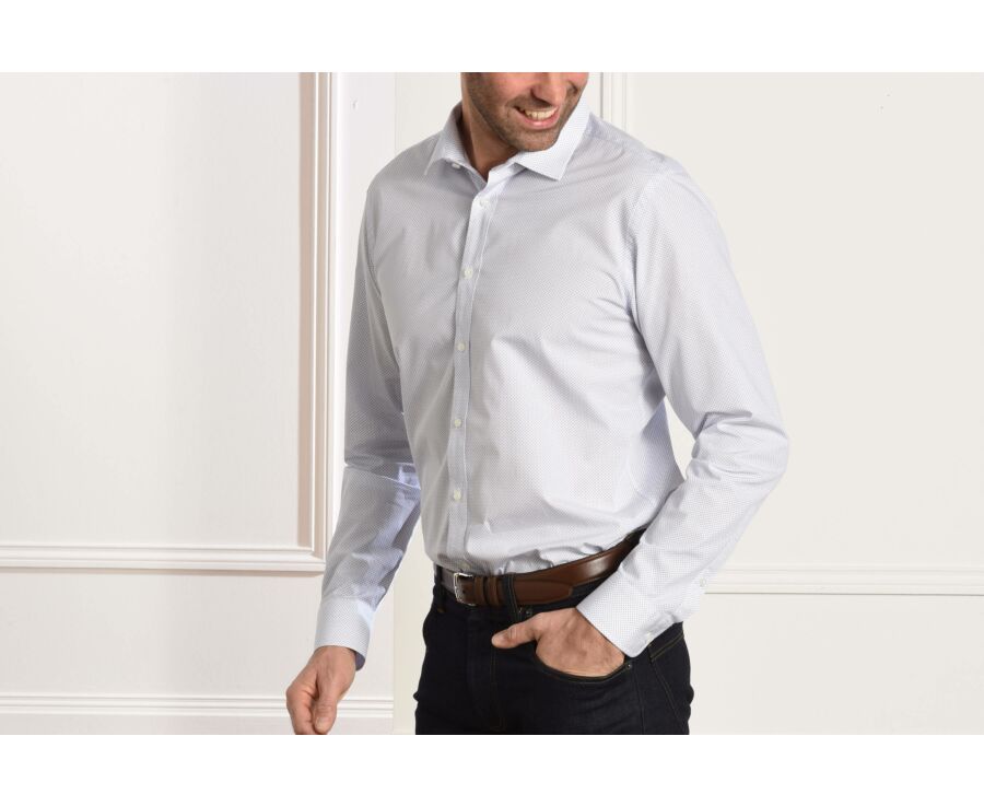 Chemise blanche imprimée motifs bleus - Col français - ALPHONSE