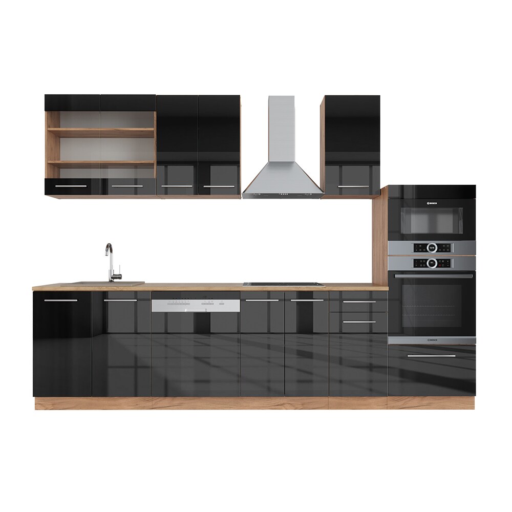 Vicco Küchenzeile Küchenblock Einbauküche Fame-Line Eiche Anthrazit 300 cm modern Küchen Schränke Schubunterschrank Unterschrank Spülenunterschrank Hängeschrank Mikrowellenschrank Geschirrspülerblende