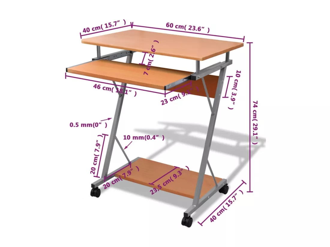 Bureau d'ordinateur avec plateau à clavier coulissant Marron