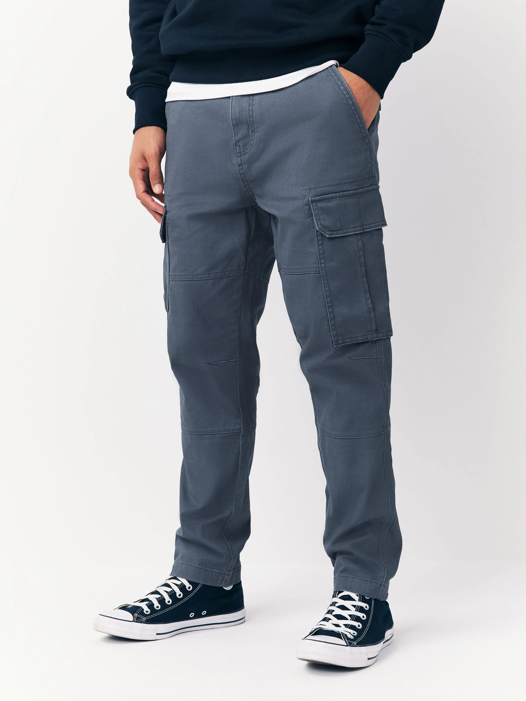 Blauw - Slim Fit - Katoenen cargostretchbroek