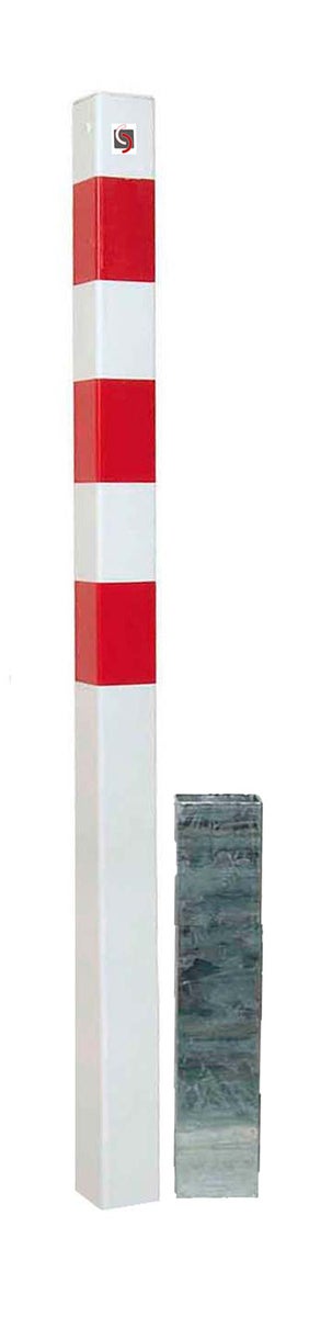 UVV-afzetpaal, staal, 70x70, los, insteekbaar, wit gepoedercoat, rode reflecterende folie