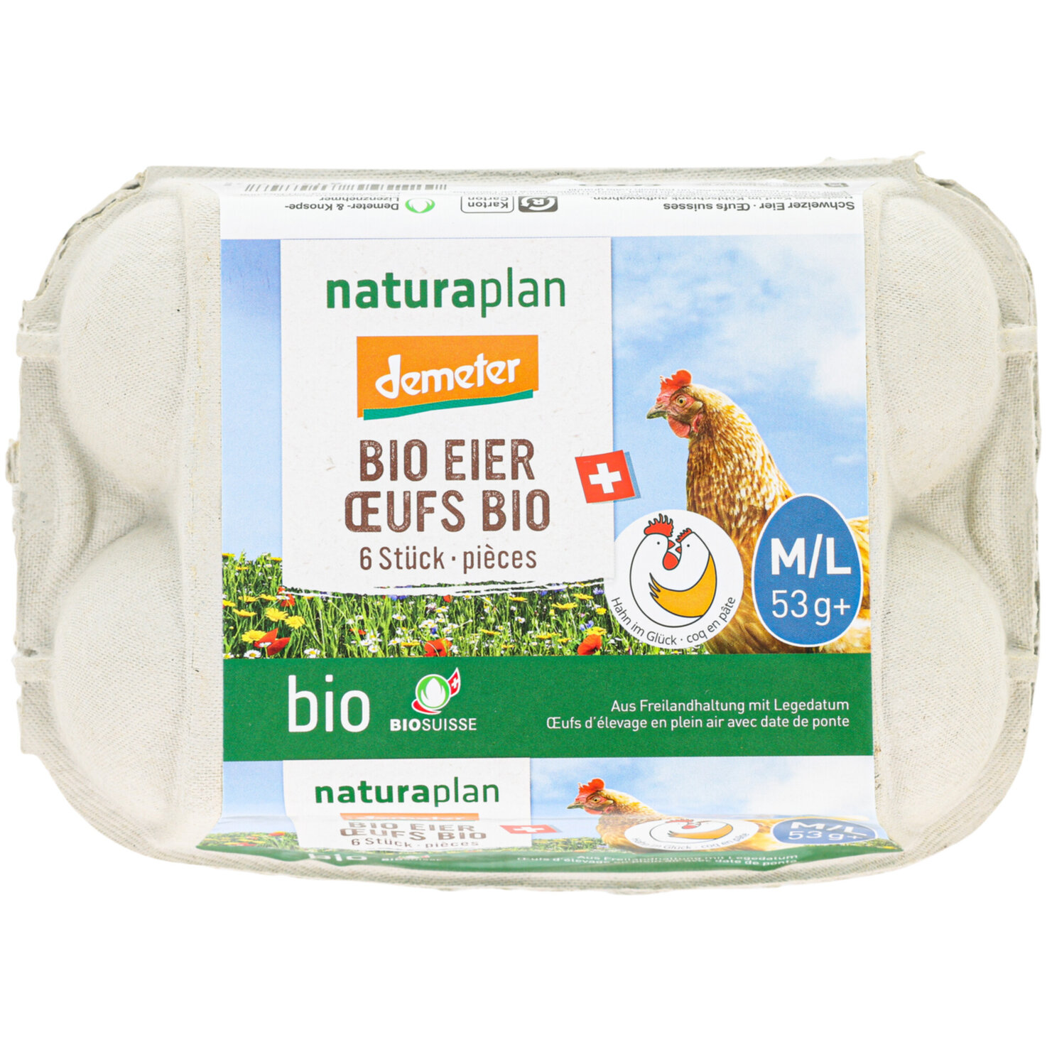 Naturaplan Bio Eier Freilandhaltung Schweiz Demeter 6 Stück 53g+
