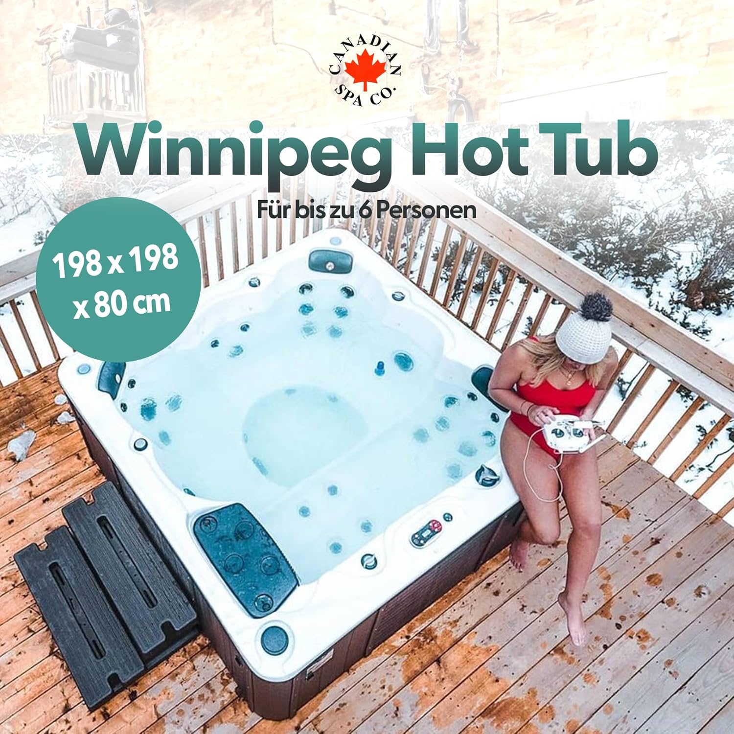 CANADIAN SPA CO. Winnipeg UV Hot Tub Outdoor Winterfest, 6 Personen Hot Tub mit LED Beleuchtung und Isolierabdeckung