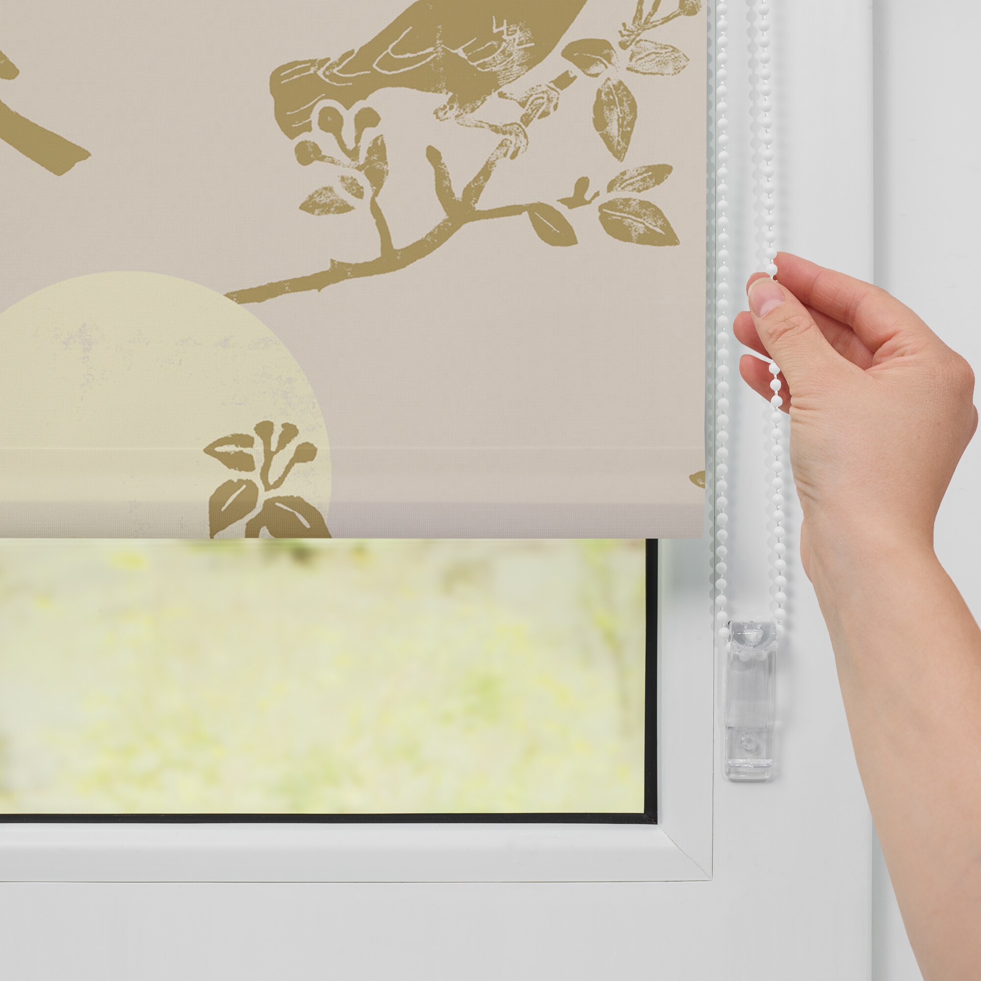 Lichtblick Rollo Klemmfix, ohne Bohren, Verdunkelung, Moon Birds - Beige