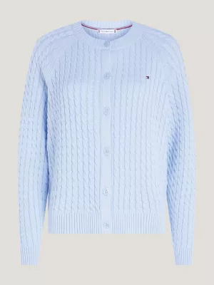 Cardigã mini de malha trançada com mangas raglan