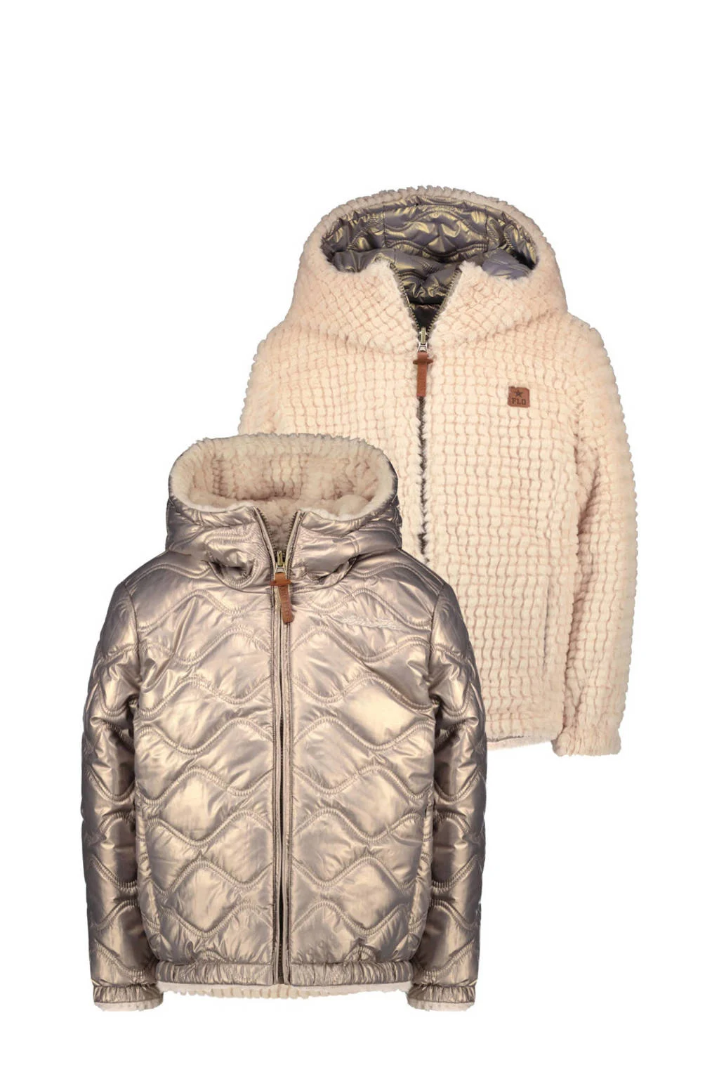 Like Flo metallic reversible gewatteerde winterjas Aimee beige/brons