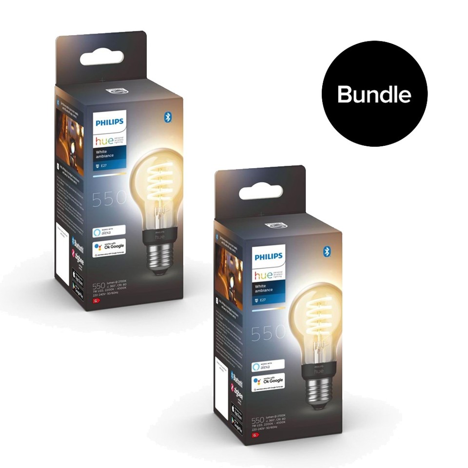 Philips Hue - 2x E27 Filament A60 - White Ambiance - Bundle
