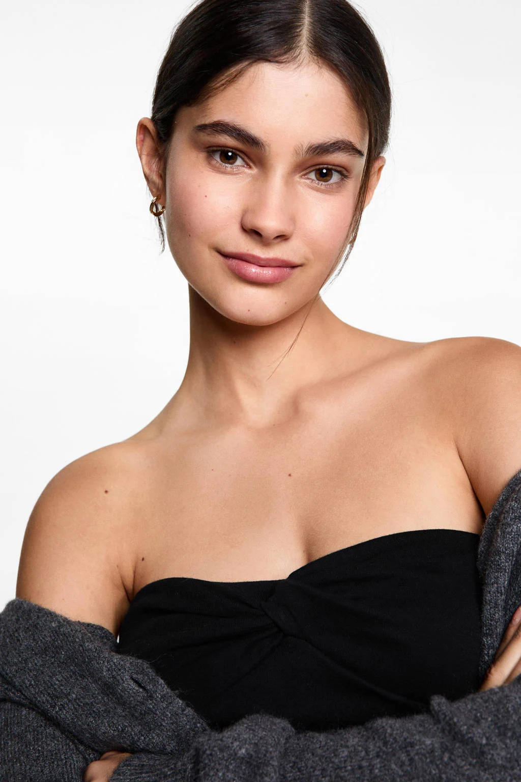 MANGO TEEN cropped strapless top zwart