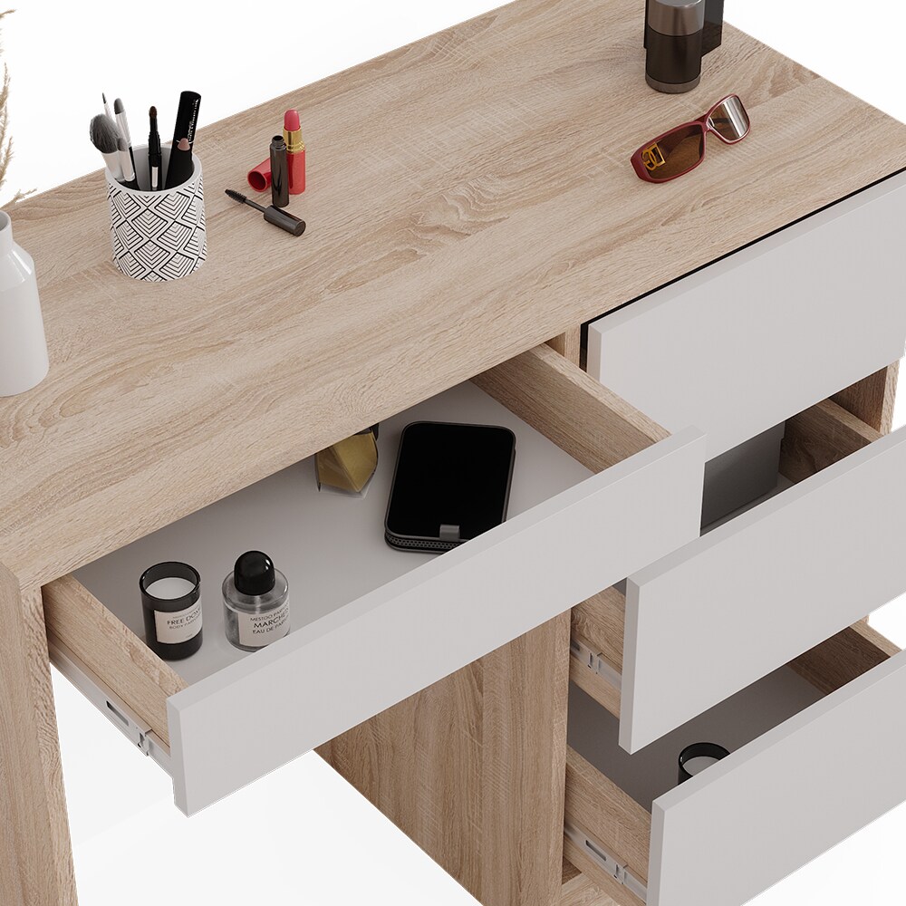 Vicco Schminktisch Sherry Sonoma Weiß, 90 x 75 cm, Frisiertisch, Schubladen