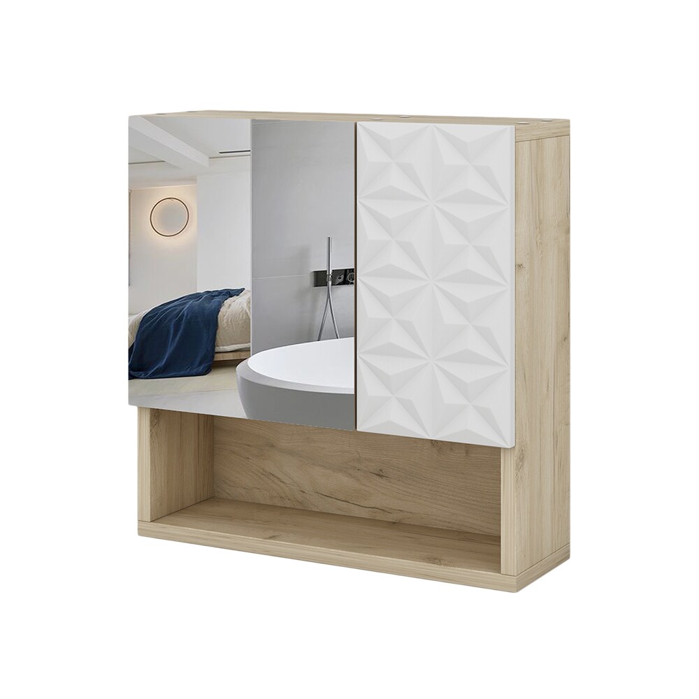 Vicco Spiegelschrank Badspiegel Wandspiegel Edge Eiche Weiß modern 54x55 cm Badezimmer Schrank Badschrank Badezimmermöbel Badmöbel 2 Türen