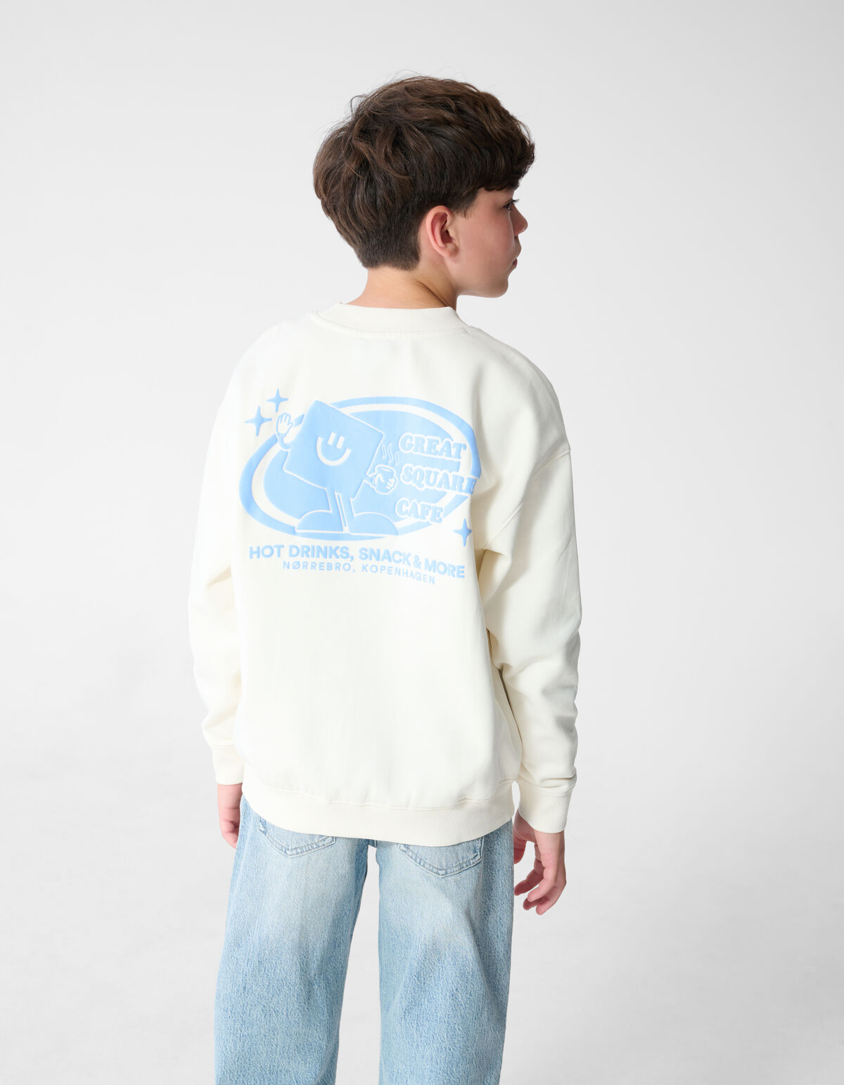 Café Artwork Sweater Gebroken Wit