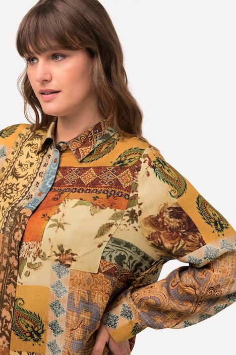Hemdbluse, Patchdruck, Hemdkragen, Langarm
