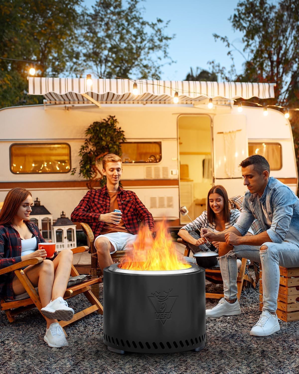 Generic Rauchfreie Feuerstelle 19 Zoll, Tragbare Kamine für Camping auf der Terrasse im Freien, Feuerstelle aus Edelstahl 304 mit Abnehmbarer Aschepfanne, Ständer und Reisetasche (Black)