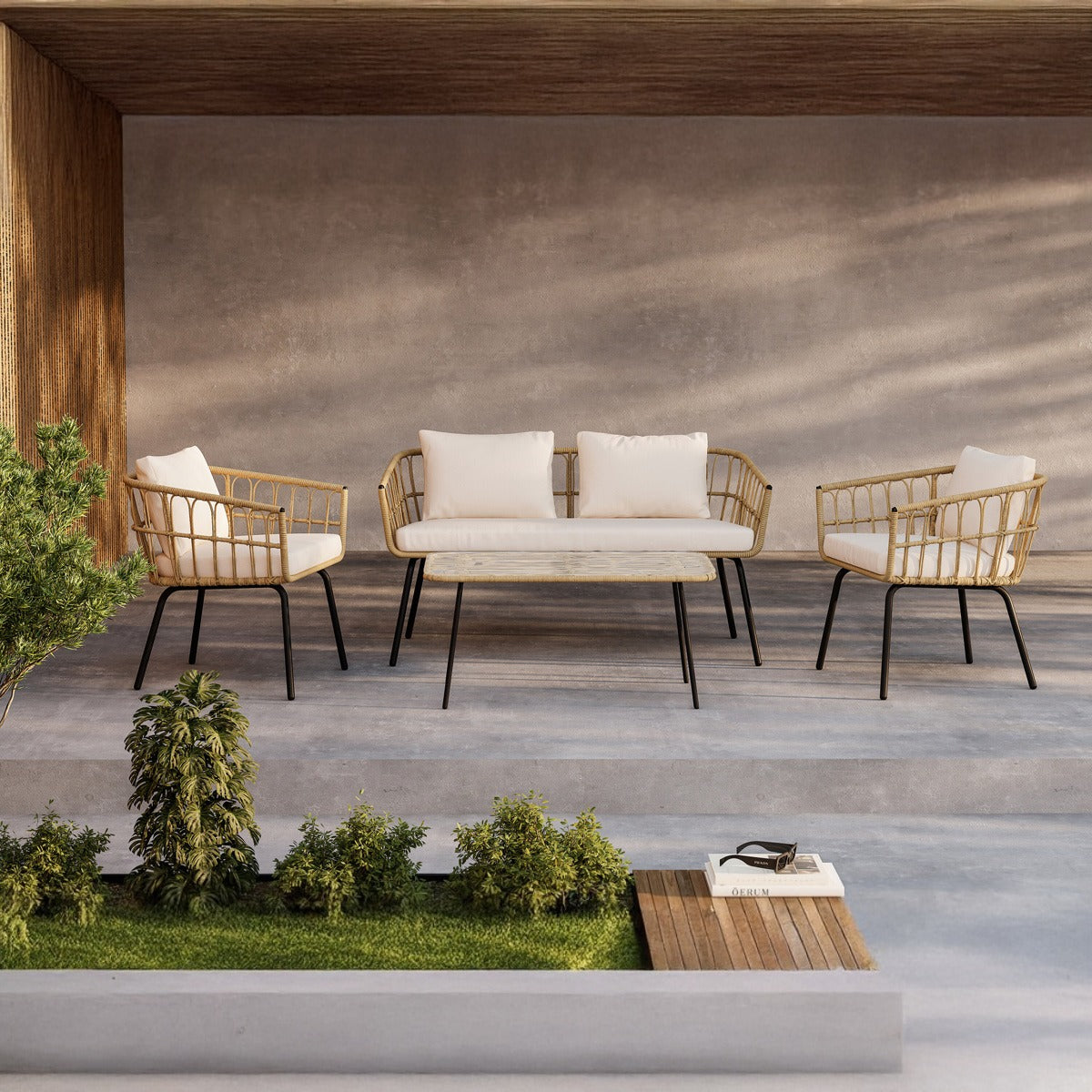 FjÃ´rd - Loungeset Naturel|Zwart Rotan - 72x142x72cm - Ortigia