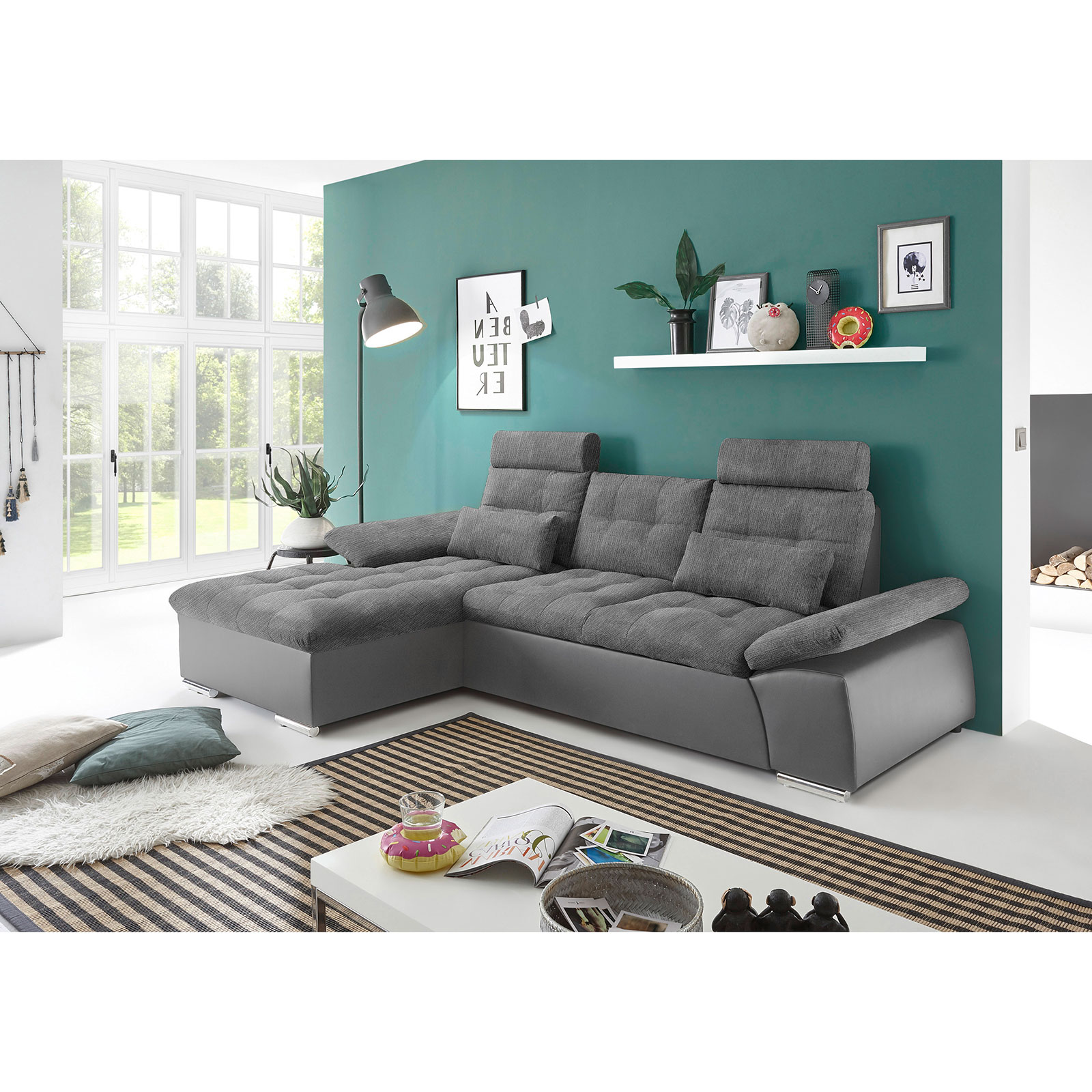 Ecksofa - dark grey-anthrazit - Liegefunktion - Recamiere links