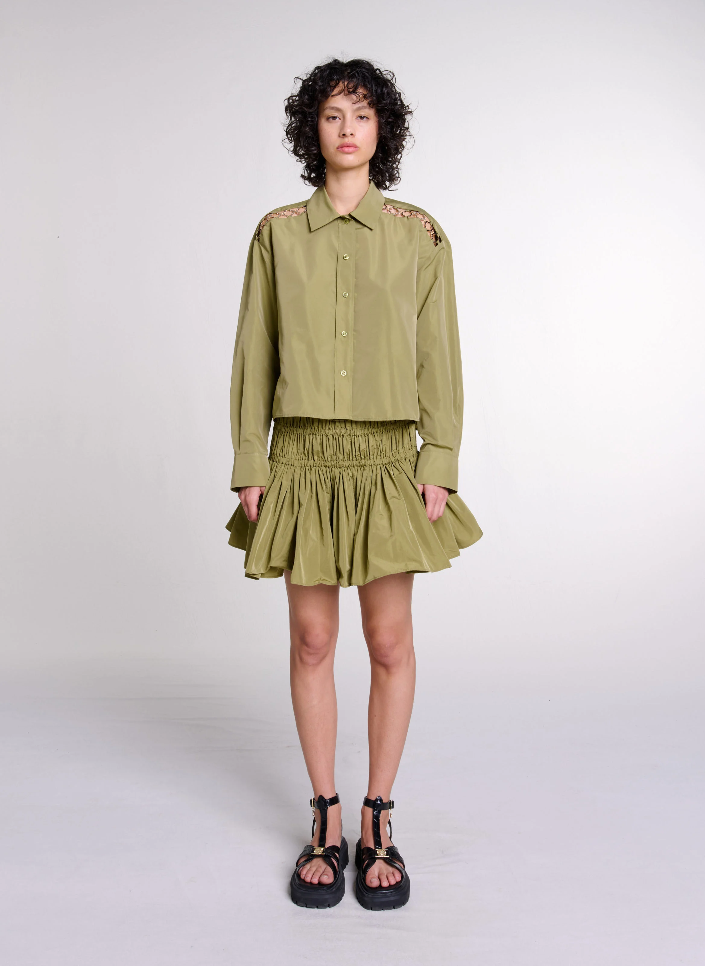 Chemise droite ajourée | Kaki