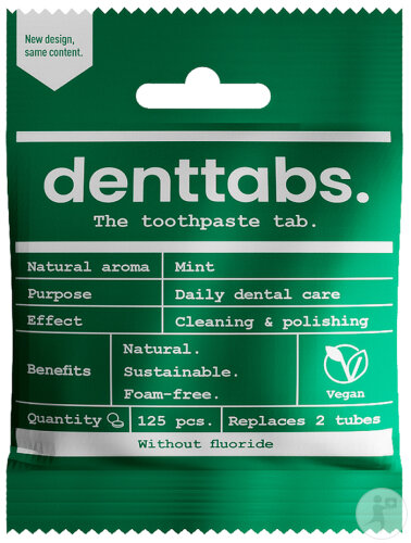 Denttabs Comprimés De Dentifrice Menthe Sans Fluor 125 Pièces