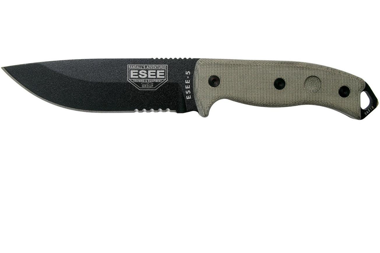 ESEE Model 5 Serrated black blade 5S survivalmes met kydex schede   riemclip