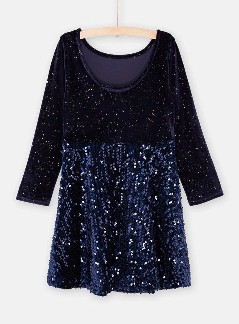 Robe marine bi-matière pour fille