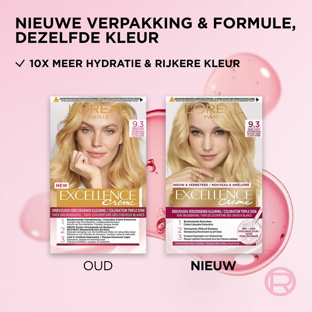 L'Oréal Excellence Crème Permanente Crèmekleuring 9.3 Zeer Licht Goudblond