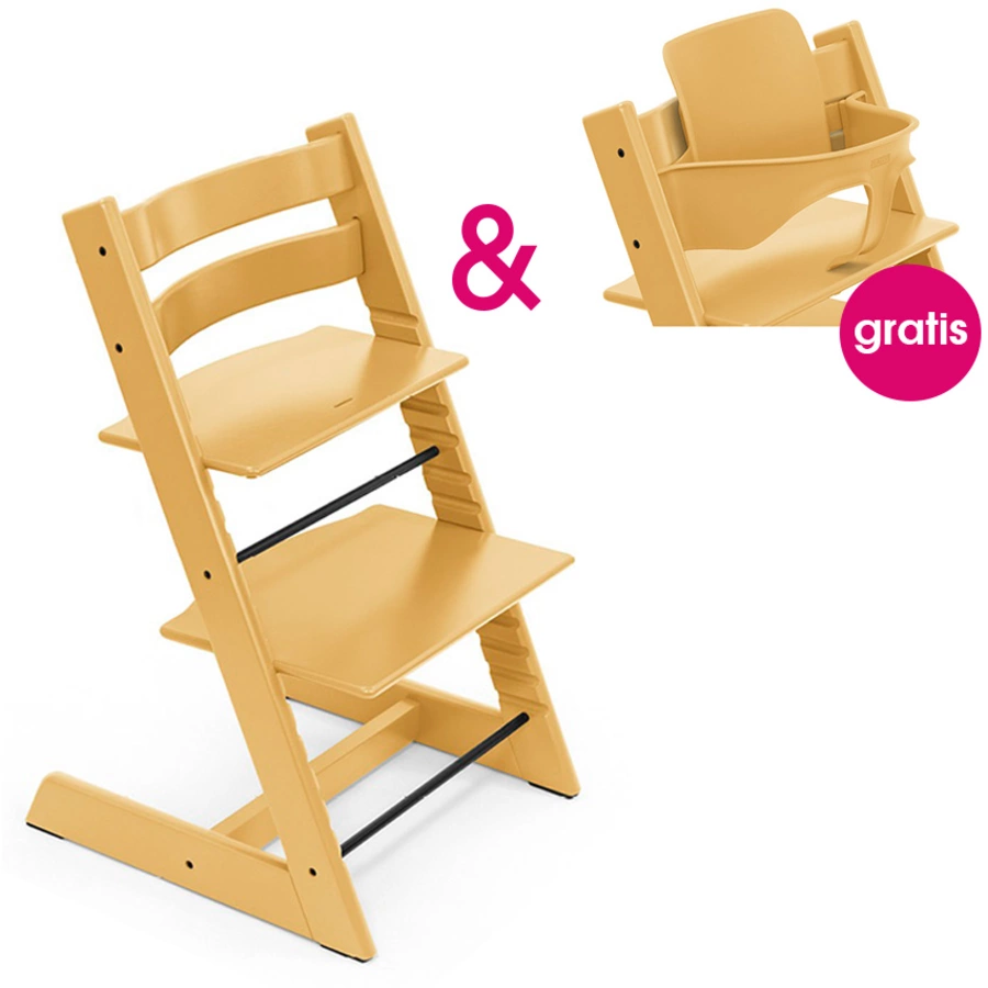 STOKKE® Tripp Trapp® Hochstuhl Buche Sunflower Yellow + gratis Baby Set Sunflower Yellow