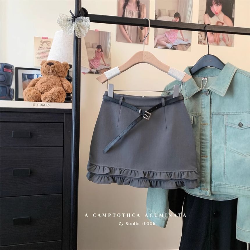 Moon City - Hoge taille effen geplooide mini A-lijn rok