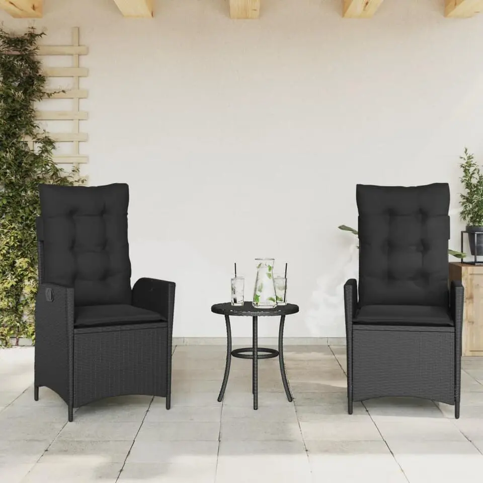 vidaXL - Verstelbare tuinstoelen met kussens - Zwart - Poly rattan - 2 stuks