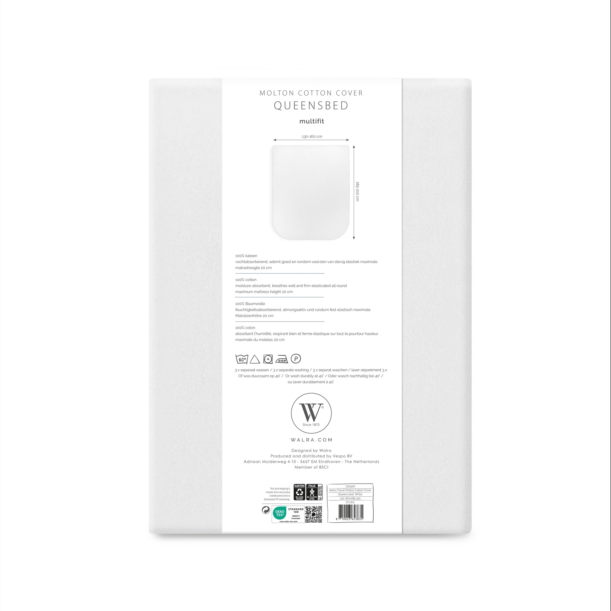 Walra Matratzenauflage Molton Cotton Cover Multifit weiß für Queensbett