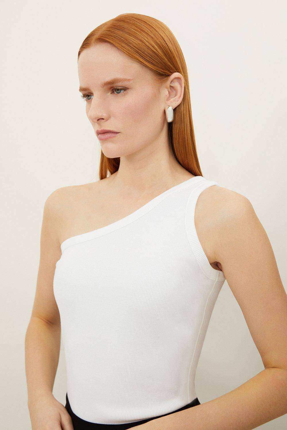 KarenMillen Haut Asymétrique en Jersey Côtelé Compact