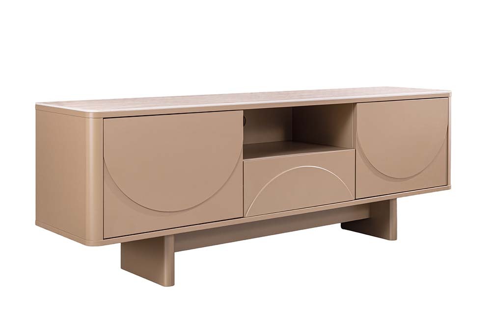 Design TV Board SAVOY 150cm grau beige greige Travertin Keramik mit Schublade 3D-Front