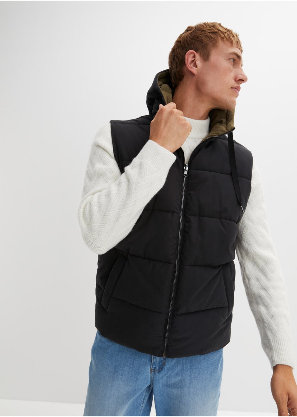 Reversibel bodywarmer met capuchon en gerecycled polyester