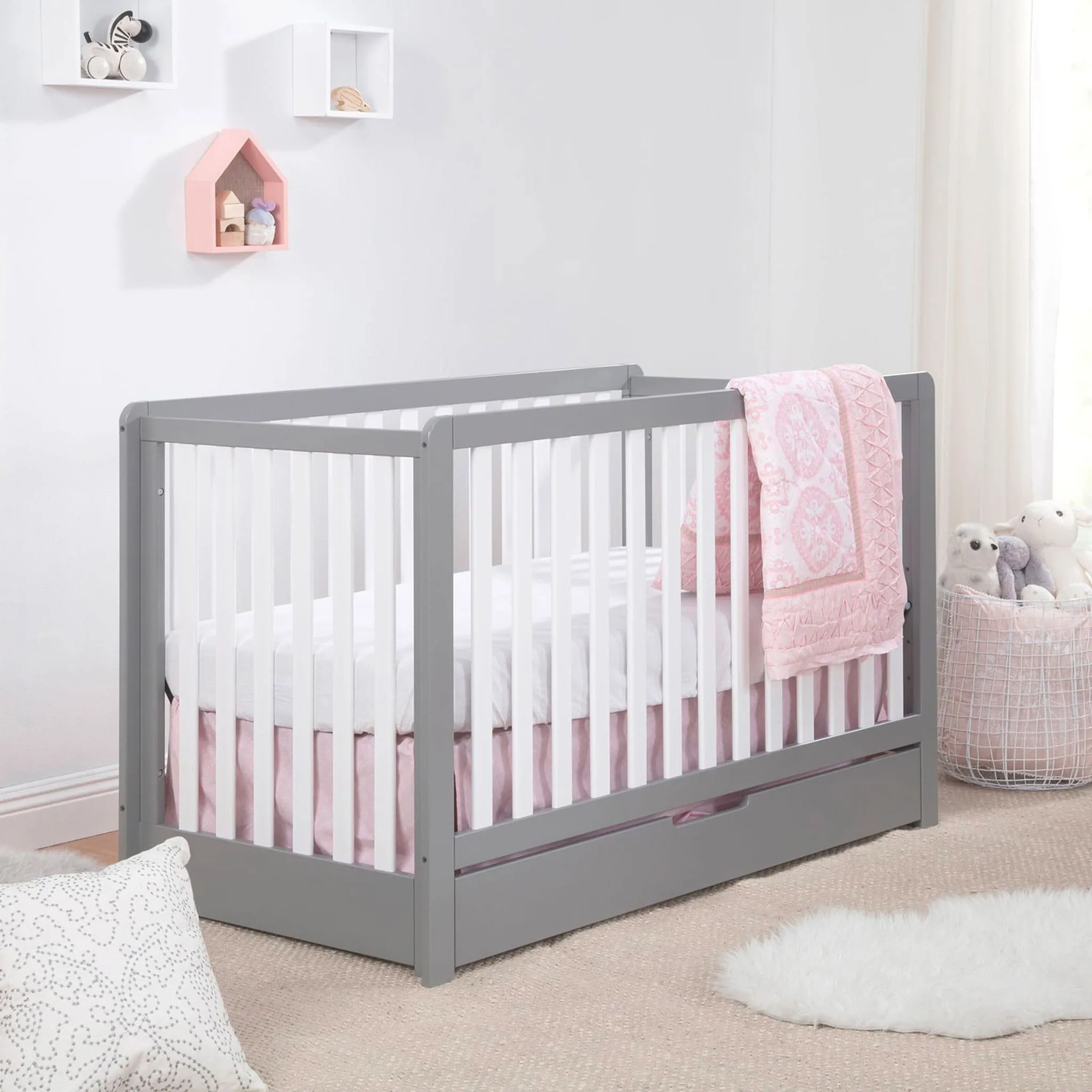 DaVinci Couchette Convertible 4-en-1 Colby avec Tiroir Gigogne - Gris  Blanc