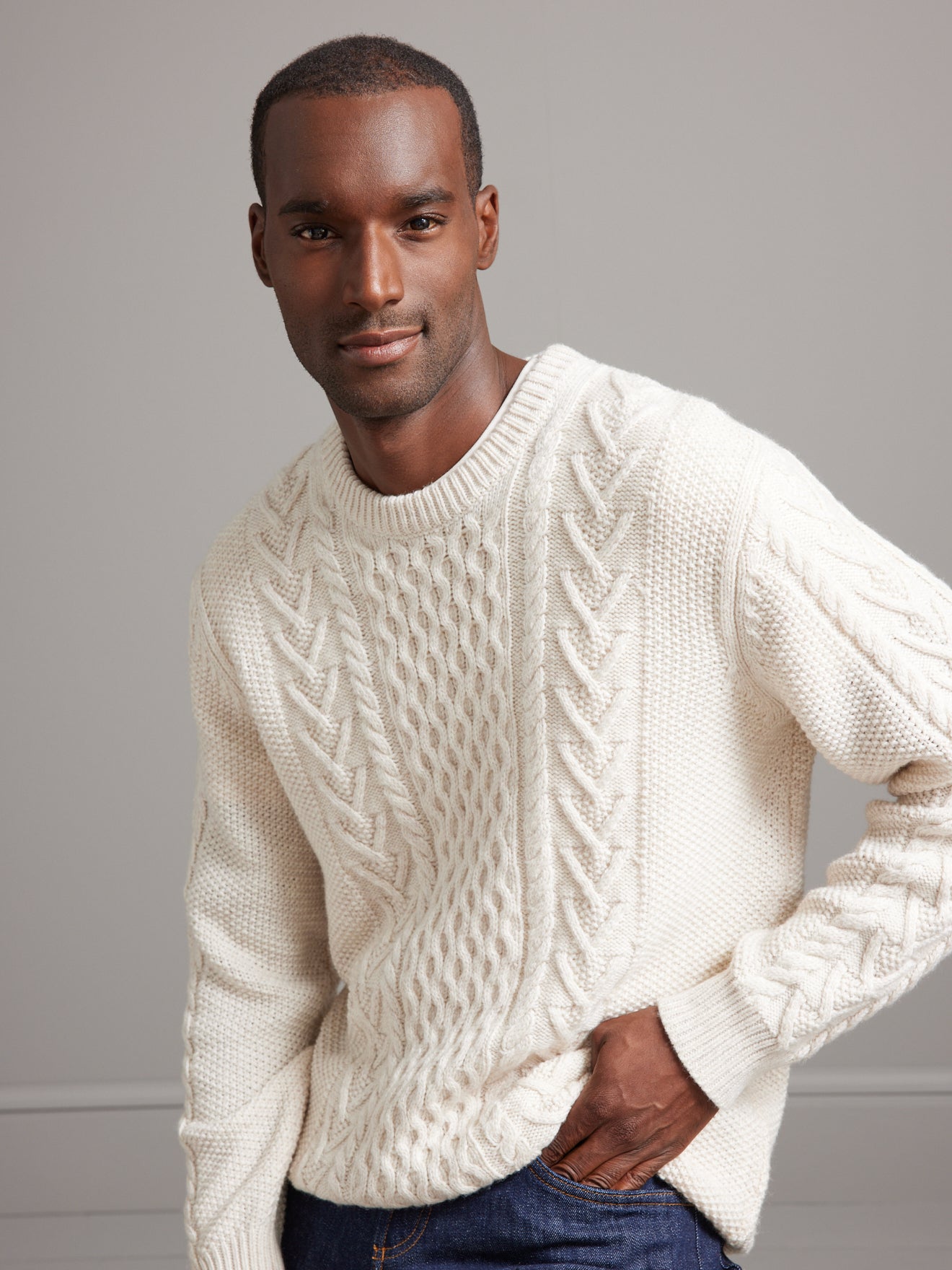 Pull torsadé homme avec laine recyclée
