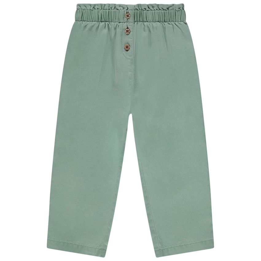 Pantalon en toile avec boutons fleurs pour bébé fille - Vert