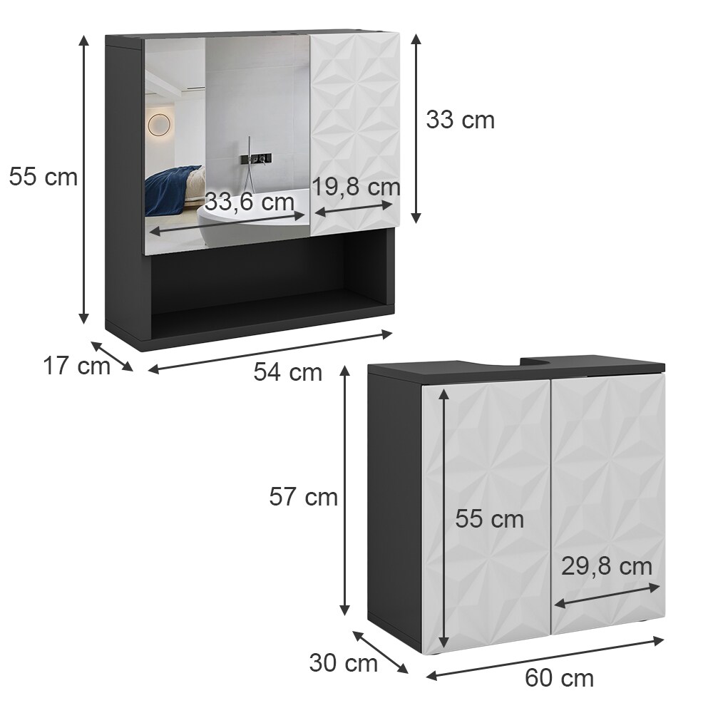 Vicco Badmöbel-Set Badezimmer-Möbel Bad-Schrank Edge Schwarz Weiß modern Badezimmerschrank Waschbeckenunterschrank Spiegelschrank Badezimmerkommode