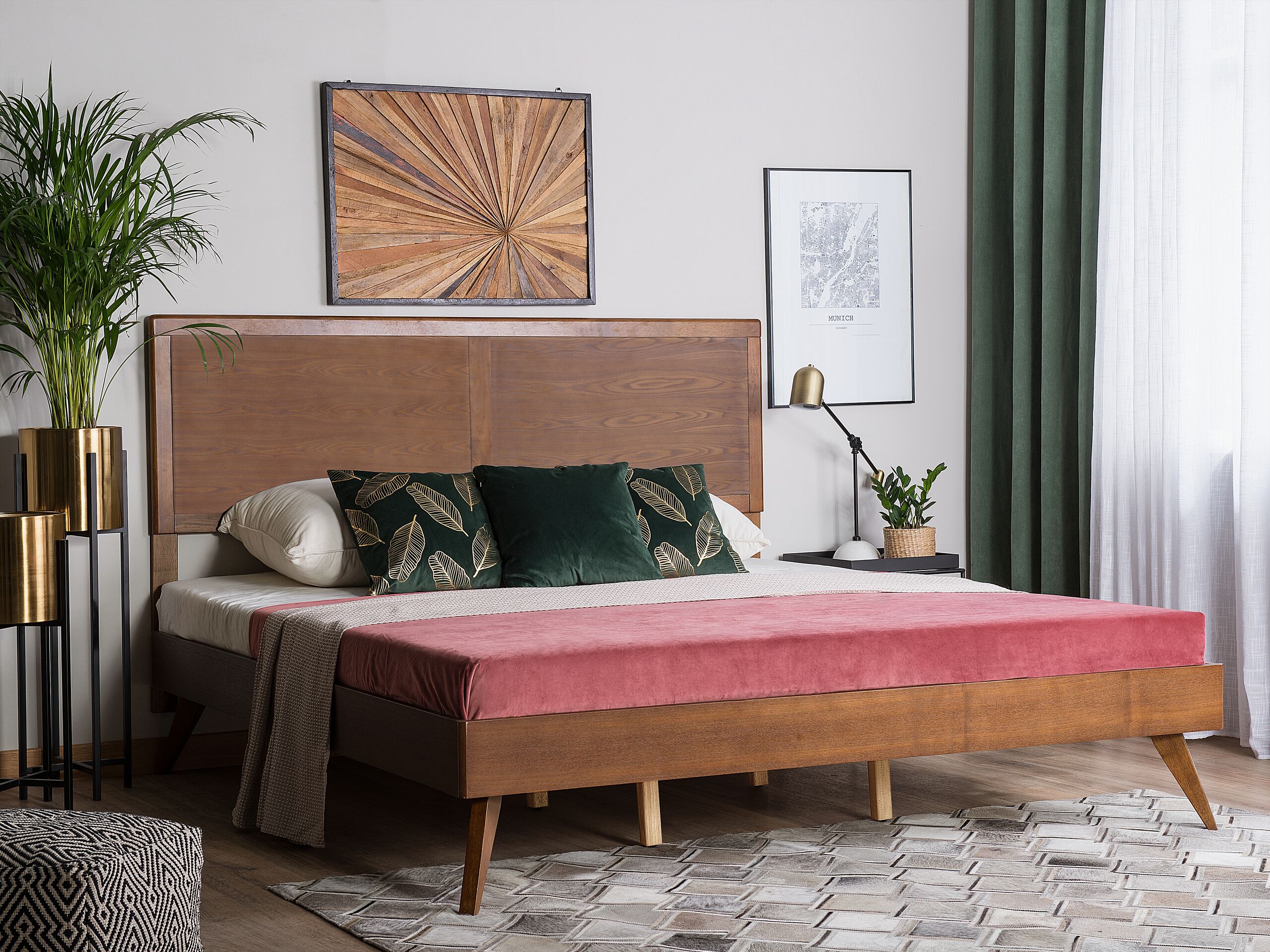 Beliani-ISTRES -Tweepersoonsbed-Donkere houtkleur-180 x 200 cm-MDF