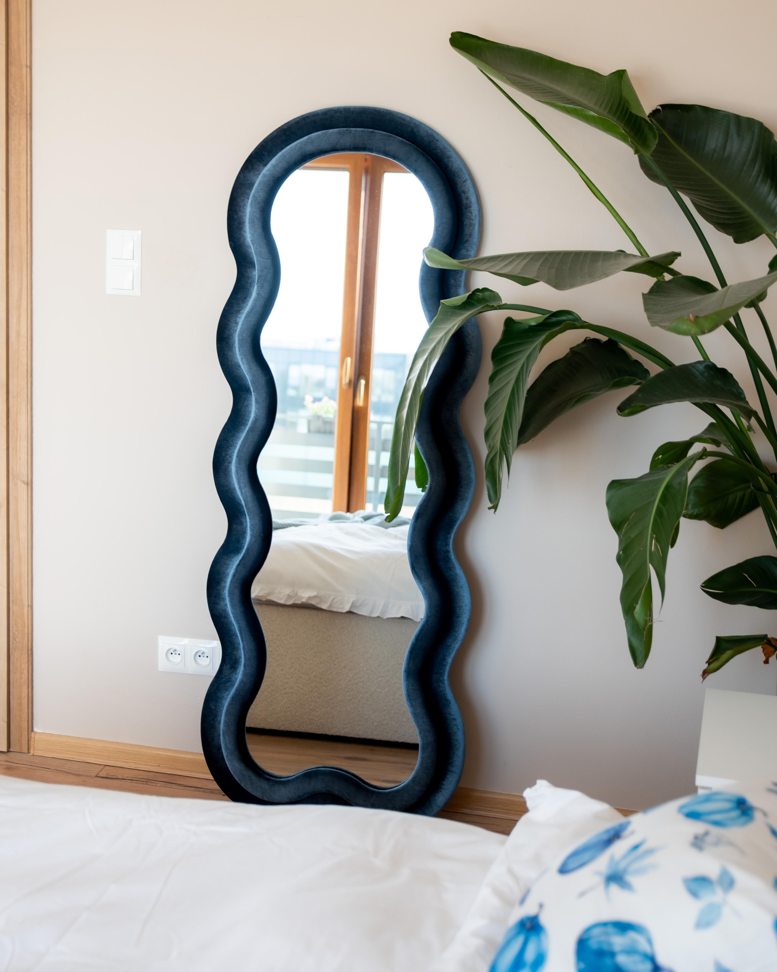 Wandspiegel LACS 57 cm 160 cm Fluweel Blauw
